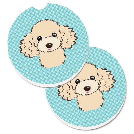 Carolines Treasures Checkerboard Blue Buff Poodle Set of 2 Cup Holder Car Coaster BB1196CARC